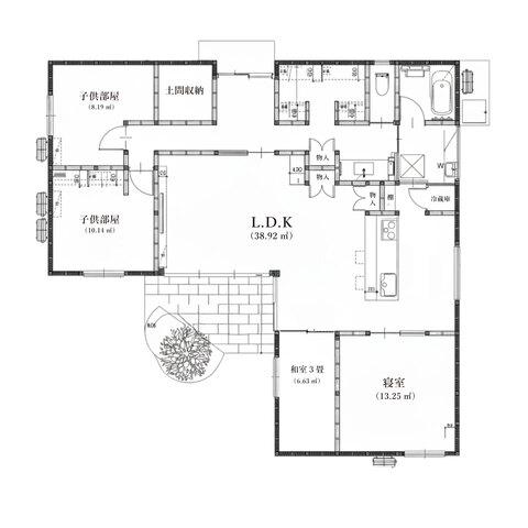 【完成見学会】庭とつながるL型平屋の家in備前市浦伊部の間取り画像