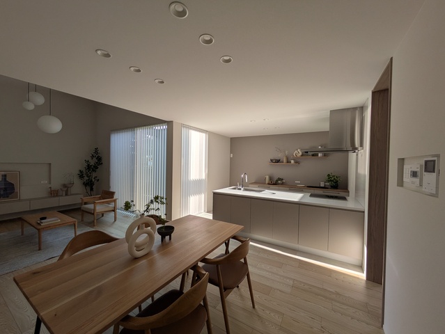 中庭と勾配天井リビングのある ナチュラルモダンな平屋のメイン画像