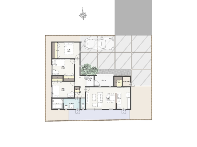 【倉敷市北畝】優しさを感じさせるナチュラルモダンな外観の平屋の間取り画像