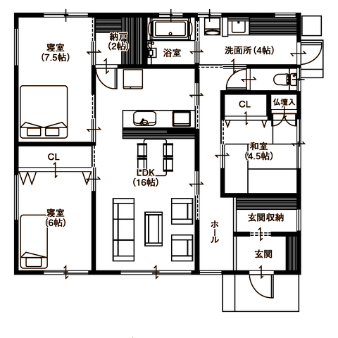 小豆町　池田　 3/1・2　三角屋根の平屋 完成見学会の間取り画像