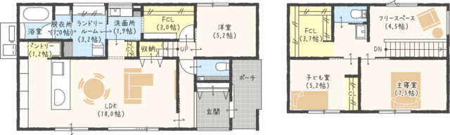 丹波篠山市乾新町にて完成見学会の間取り画像