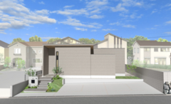 中庭と勾配天井リビングのある ナチュラルモダンな平屋のメイン画像