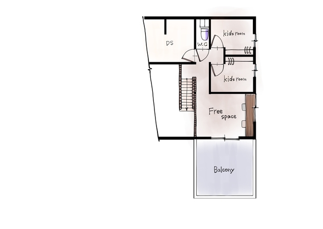 【新築完成見学会】ガレージがある1.5階建ての家の間取り画像