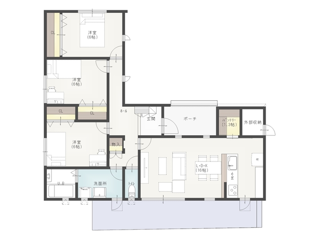 【倉敷市北畝】優しさを感じさせるナチュラルモダンな外観の平屋の間取り画像