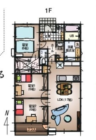 エアコン１台で涼しさ体感｜ロフトのある平屋の家 建売完成見学会の間取り画像