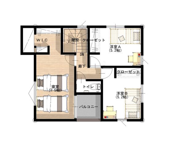 《松山市余戸南》①号地『車並列可　適材適所収納のいえ』の間取り画像