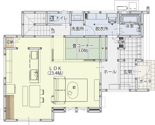 【津山市山方】広々LDKと和の安らぎの住まいの間取り画像