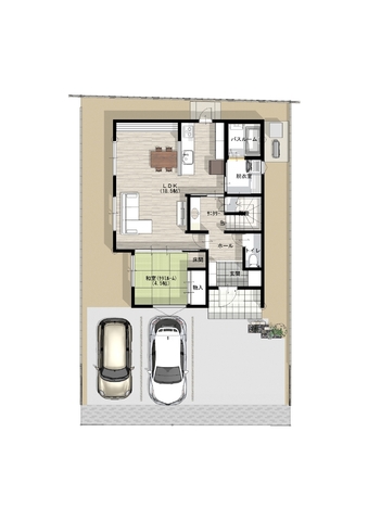 《松山市古三津》③号地『ふたり並べる洗面台とファミリーカウンターのあるいえ』のメイン画像