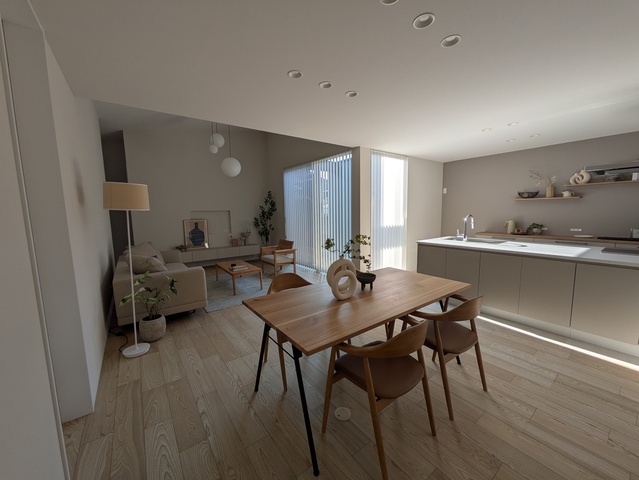 中庭と勾配天井リビングのある ナチュラルモダンな平屋のメイン画像