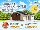 勾配天井の下、のびやかにくつろぐ平屋【鹿児島MBC展示場】のメイン画像