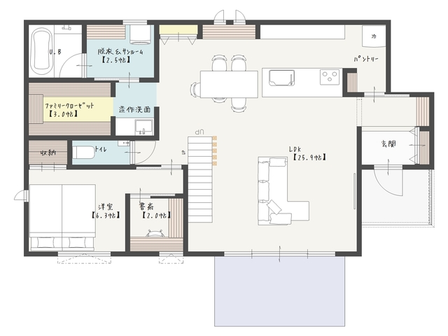 かつらぎ町にて『広いリビングで居心地よく過ごす家』OPEN HOUSEの間取り画像